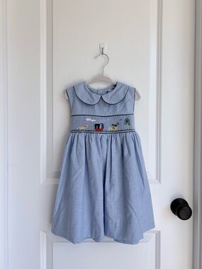 🌴Carriage Boutiques Vintage Noah’s Ark Blue Smocked Dress with Peter Pan Collar